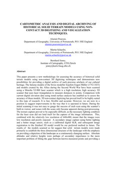 Cartometric Analysis and Digital Archiving of Historical Solid Terrain Models Using Non- Contact 3D Digitizing and Visualization Techniques