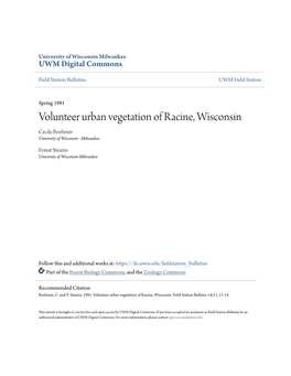 Volunteer Urban Vegetation of Racine, Wisconsin Cecile Boehmer University of Wisconsin - Milwaukee