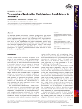 Two Species of Lumbricillus (Enchytraeidae, Annelida) New to Antarctica Jeounghee Lee1, Mårten Klinth2 & Jongwoo Jung1,3