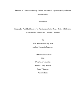 Extremity of a Persuasive Message Position Interacts with Argument Quality to Predict