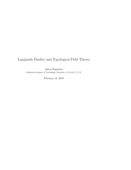 Langlands Duality and Topological Field Theory