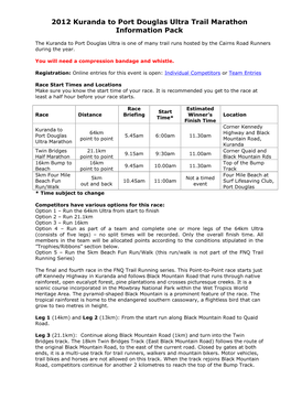 2012 Kuranda to Port Douglas Ultra Trail Marathon Information Pack