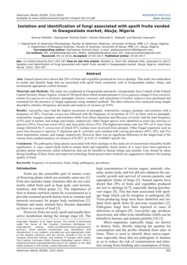 Isolation and Identification of Fungi Associated with Spoilt Fruits Vended in Gwagwalada Market, Abuja, Nigeria