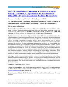 CFP: 4Th International Conference in Economic & Social History