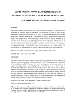 Con El Viento a Favor. La Asociación Para La Reforma De Los Aranceles De Aduanas, 1859-1869