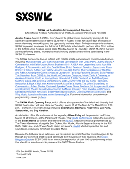 SXSW Music Full Artist Press Release