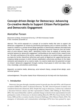 Concept-Driven Design for Democracy: Advancing Co-Creative Media to Support Citizen Participation and Democratic Engagement