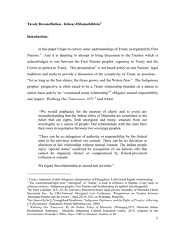 This Paper Provides an Overview of a Perspective on Treaties First Nations As Conveyed by the Relationship to Territories Lands