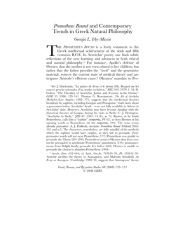 Prometheus Bound and Contemporary Trends in Greek Natural Philosophy Georgia L