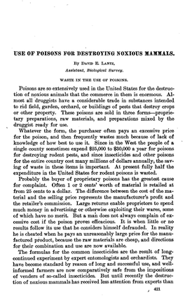 Use of Poisons for Destroying Noxious Mammals