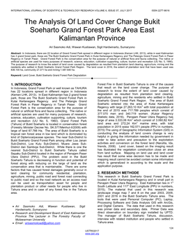 The Analysis of Land Cover Change Bukit Soeharto Grand Forest Park Area East Kalimantan Province