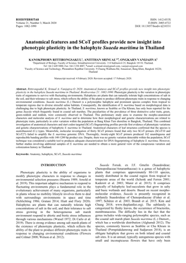 Anatomical Features and Scot Profiles Provide New Insight Into Phenotypic Plasticity in the Halophyte Suaeda Maritima in Thailand