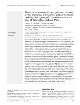 Thermosinus Carboxydivorans Gen. Nov., Sp. Nov., a New Anaerobic