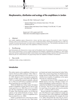 Morphometrics, Distribution and Ecology of the Amphibians in Jordan