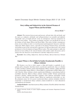 August Wilson Ve David Rabe'in Seçilen Oyunlarında Öznellik Ve
