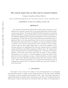 The Current Impact Flux on Mars and Its Seasonal Variation