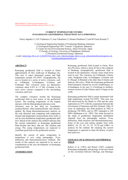 Current Temperature Studies in Kamojang Geothermal Field West Java Indonesia