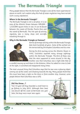 The Bermuda Triangle Many People Believe That the Bermuda Triangle Is One of the Most Supernatural Places on Earth