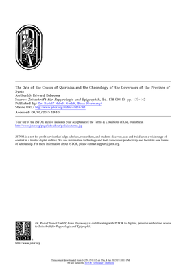 The Date of the Census of Quirinius and the Chronology of The