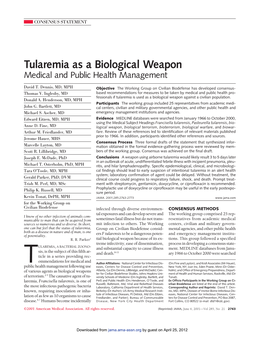 Tularemia As a Biological Weapon Medical and Public Health Management