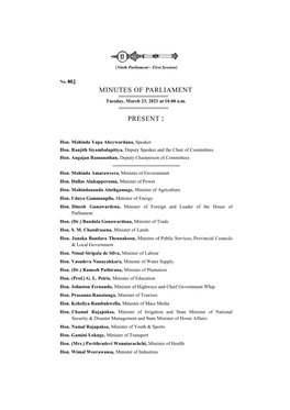 Minutes of Parliament Present