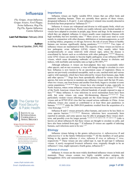 Influenza Importance Influenza Viruses Are Highly Variable RNA Viruses That Can Affect Birds and Mammals Including Humans