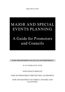 MAJOR and SPECIAL EVENTS PLANNING a Guide for Promoters