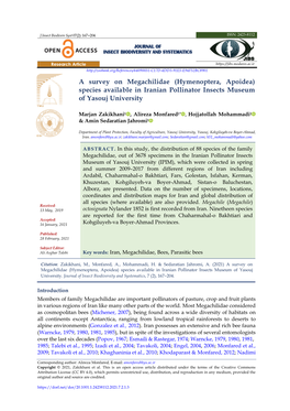 A Survey on Megachilidae (Hymenoptera, Apoidea) Species Available in Iranian Pollinator Insects Museum of Yasouj University