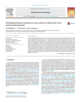 Psychophysiological Responses to Eye Contact in Adolescents with Social Anxiety Disorder