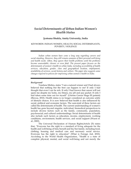 Social Determinants of Urban Indian Women's Health Status