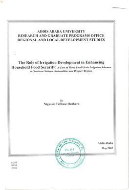 The Role of Irrigation Development in Enhancing Household Food Security