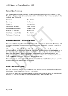AGM Report to Chorley Ramblers 2020