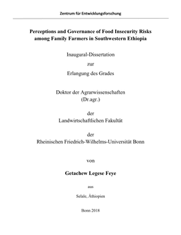 Perceptions and Governance of Food Insecurity Risks Among Family Farmers in Southwestern Ethiopia