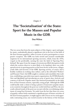 Sport for the Masses and Popular Music in the GDR Dan Wilton R