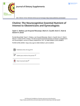 Choline: the Neurocognitive Essential Nutrient of Interest to Obstetricians and Gynecologists