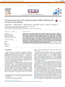 The Transcription Factor GFI1 Negatively Regulates NLRP3