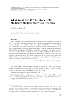 What Went Right? the Story of US Medicare Medical Nutrition Therapy