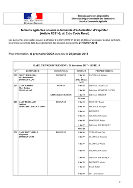 Terrains Agricoles Soumis À Demande D'autorisation D'exploiter (Article