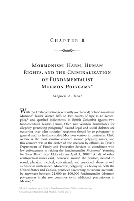 Harm, Human Rights, and the Criminalization of Fundamentalist Mormon Polygamy*