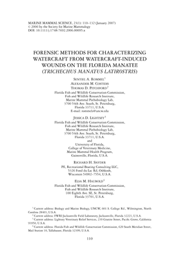 Forensic Methods for Characterizing Watercraft from Watercraft-Induced Wounds on the Florida Manatee (Trichechus Manatus Latirostris)