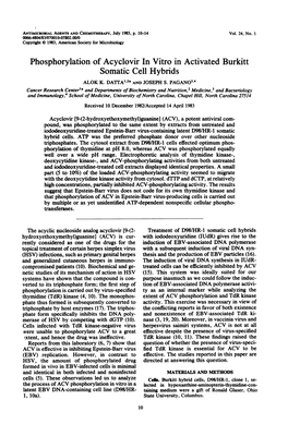 Phosphorylation of Acyclovir in Vitro in Activated Burkitt Somatic Cell Hybrids ALOK K