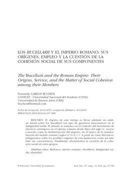 Los Bucellarii Y El Imperio Romano: Sus Orígenes, Empleo Y La Cuestión De La Cohesión Social De Sus Componentes