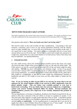 Hints for Trailer Caravanners