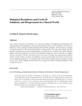 Dialogical Breakdown and Covid-19: Solidarity and Disagreement in a Shared World