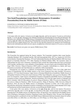 Insect: Hymenoptera: Evanioidea: Praeaulacidae) from the Middle Jurassic of China