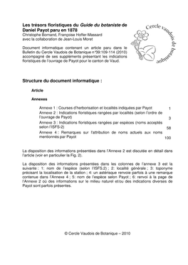 Les Trésors Floristiques Du Guide Du Botaniste De Daniel Payot Paru En 1878 Christophe Bornand, Françoise Hoffer-Massard Avec La Collaboration De Jean-Louis Moret