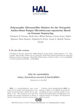 Polymorphic Microsatellite Markers for the Tetrapolar Anther-Smut Fungus Microbotryum Saponariae Based on Genome Sequencing Taiadjana M