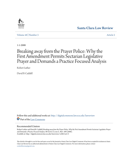 Why the First Amendment Permits Sectarian Legislative Prayer and Demands a Practice Focused Analysis Robert Luther