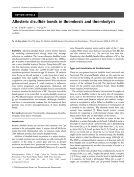 Allosteric Disulfide Bonds in Thrombosis and Thrombolysis