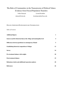 The Role of Communities in the Transmission of Political Values: Evidence from Forced Population Transfers Volha Charnysh Leonid Peisakhin